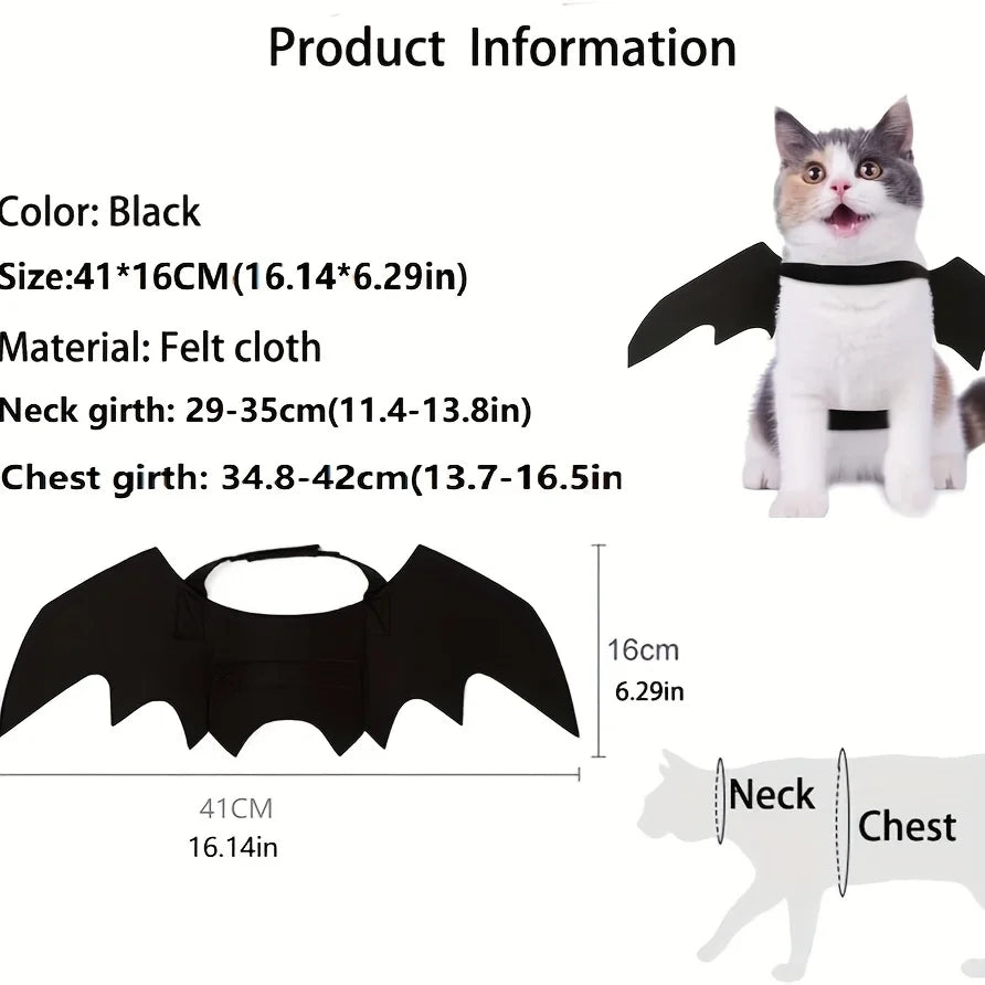 Adjustable Black Cat Bat Wings Costume - Soft Polyester Halloween Pet Accessory for Cats & Small Dogs, Perfect for Cosplay