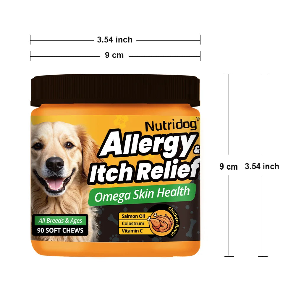 NUTRIDOG Dog Allergy Itch Relief Supplements With Omega-3 Vitamin C Support Skin Immune Health Supplement Nutrition 90 Chews
