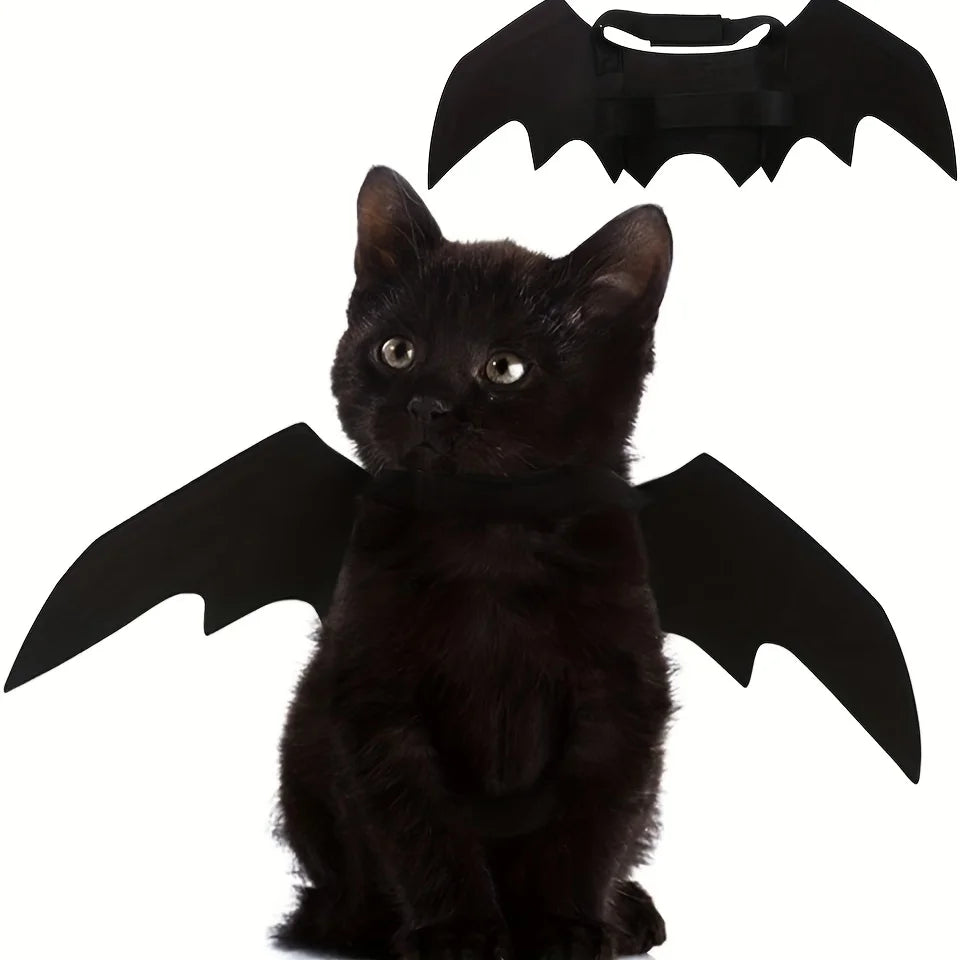 Adjustable Black Cat Bat Wings Costume - Soft Polyester Halloween Pet Accessory for Cats & Small Dogs, Perfect for Cosplay