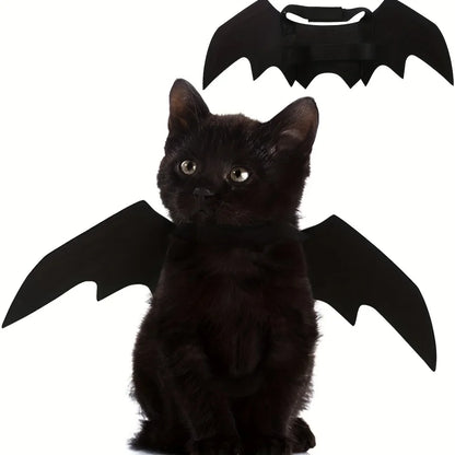 Adjustable Black Cat Bat Wings Costume - Soft Polyester Halloween Pet Accessory for Cats & Small Dogs, Perfect for Cosplay