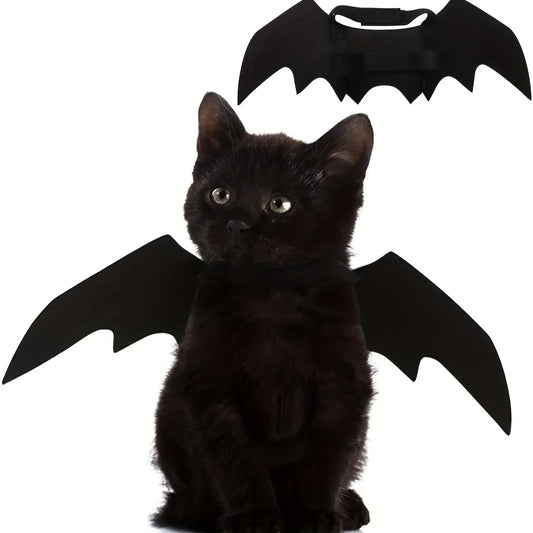 Adjustable Black Cat Bat Wings Costume - Soft Polyester Halloween Pet Accessory for Cats & Small Dogs, Perfect for Cosplay