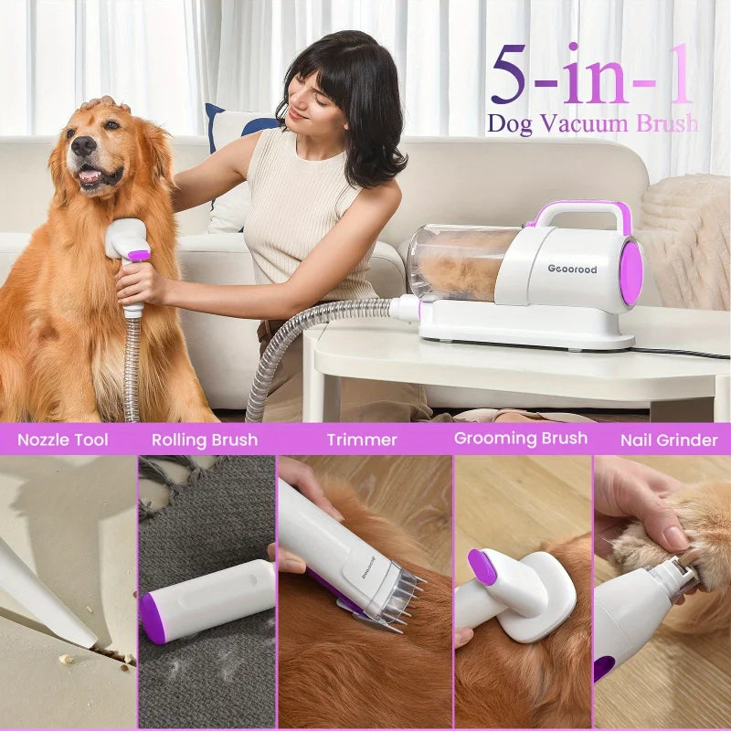 Pet Paw Grinding、Clippers And Dog Brush Dog Grooming Vacuum Kit，Suitable quiet dogs and cats at home（purple）