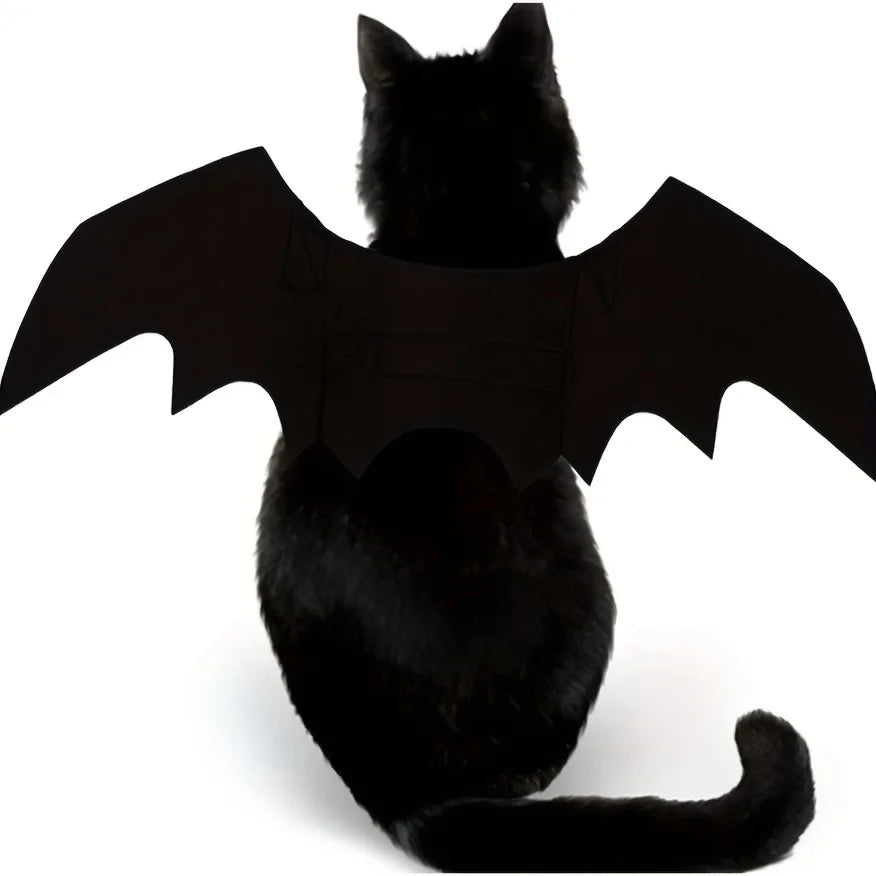 Adjustable Black Cat Bat Wings Costume - Soft Polyester Halloween Pet Accessory for Cats & Small Dogs, Perfect for Cosplay