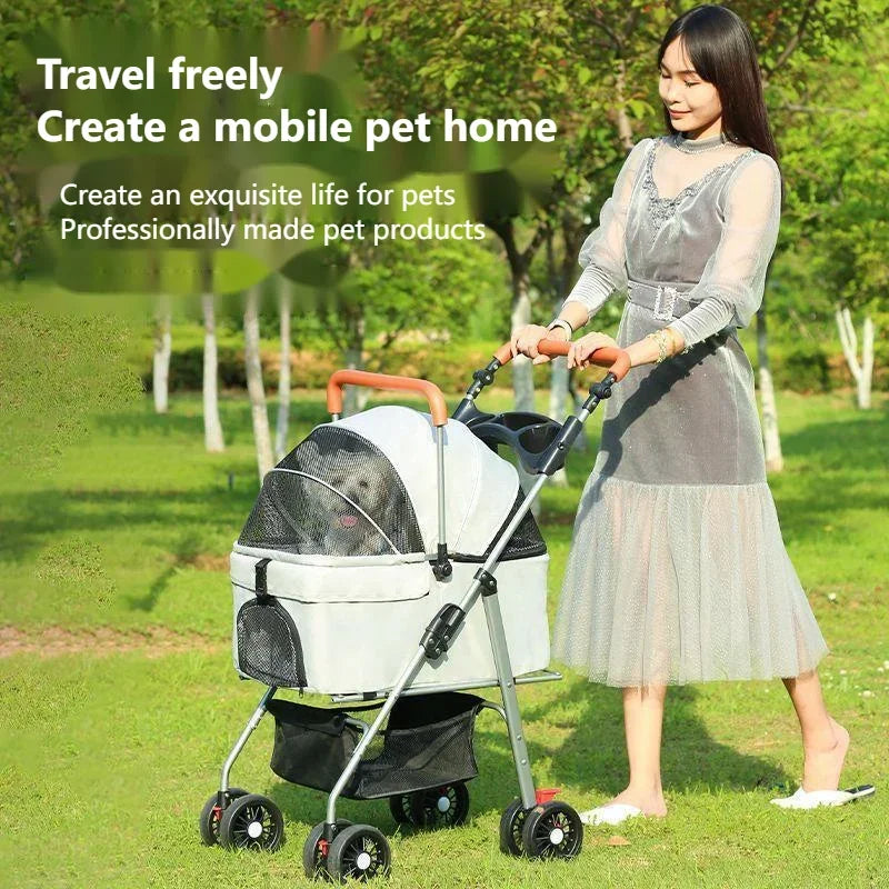 Pet Stroller For Dogs, Cats, And Dogs, Lightweight And Foldable Bag, Detachable External Push, Dog Walking, Detachable Carrying