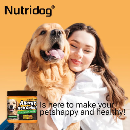 NUTRIDOG Dog Allergy Itch Relief Supplements With Omega-3 Vitamin C Support Skin Immune Health Supplement Nutrition 90 Chews