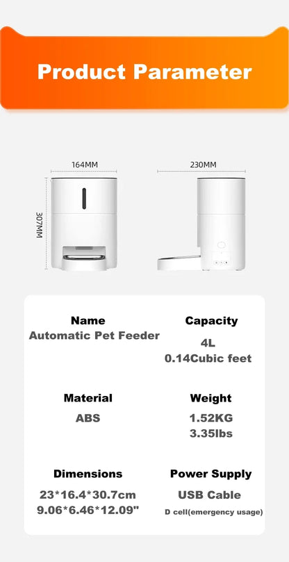 Video Automatic Pet Feeder with HD Camera, Food Dispenser for Cats and Dogs WiFi Smart Feeder with Camera 4L 2-Way Audio,Mobile