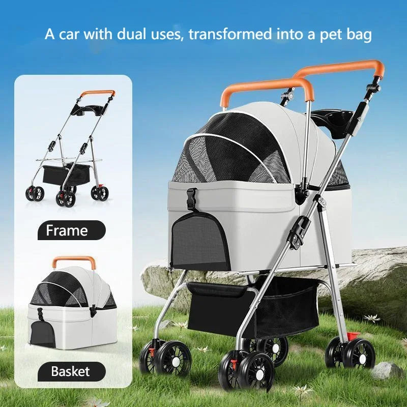 Pet Stroller For Dogs, Cats, And Dogs, Lightweight And Foldable Bag, Detachable External Push, Dog Walking, Detachable Carrying